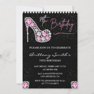Glam Black Pink Silber Diamant 79. Geburtstag Einladung
