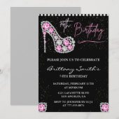 Glam Black Pink Silver Diamond 74. Geburtstag Einladung (Vorne/Hinten)
