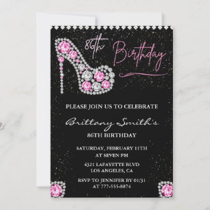 Glam Black Pink Silver Diamond 86. Geburtstag Einladung