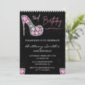 Glam Black Pink Silver Diamond 92. Geburtstag Einladung (Stehend Vorderseite)