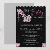 Glam Black Pink Silver Diamond 92. Geburtstag Einladung (Vorne/Hinten)