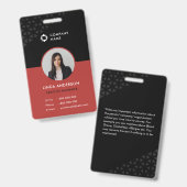 Glam Black Red Employee Foto ID Abstraktes Muster Ausweis (Vorder- & Rückseite)