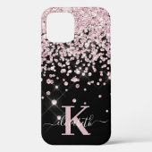 Glam Black Rose Gold Diamond Confetti Mit Monogram Case-Mate iPhone Hülle (Rückseite)