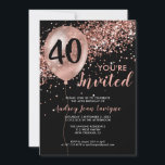 Glam Black Rose Gold Glitzer Ballon 40. Geburtstag Einladung<br><div class="desc">Moderner Eleganter Glam Black Pink Rose Gold Glitzer Sparkle Ballon 40. Geburtstag Einladung</div>