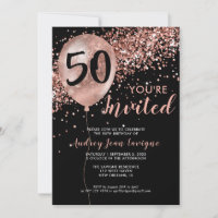 Glam Black Rose Gold Glitzer Ballon 50. Geburtstag