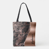 Glam Black Rose Gold Marmor Metallic Name Tasche (Rückseite)
