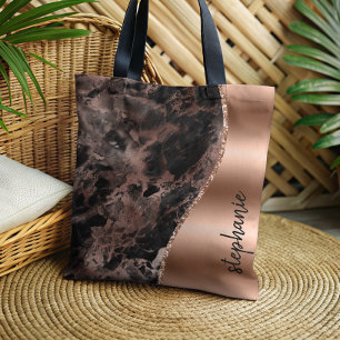 Glam Black Rose Gold Marmor Metallic Name Tasche