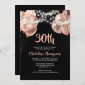 Glam Black Rose Gold String Light Ballon Geburtsta Einladung (Vorne/Hinten)