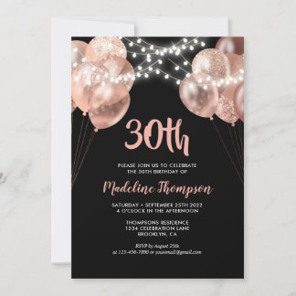 Glam Black Rose Gold String Light Ballon Geburtsta Einladung