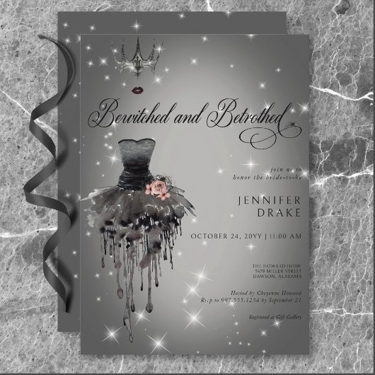Glam Black Shower, bewitcht & betrothed Halloween Einladung