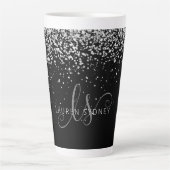 Glam Black Silver Glitter Glam Monogram Milchtasse (Vorderseite)