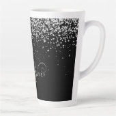 Glam Black Silver Glitter Glam Monogram Milchtasse (Rechts)
