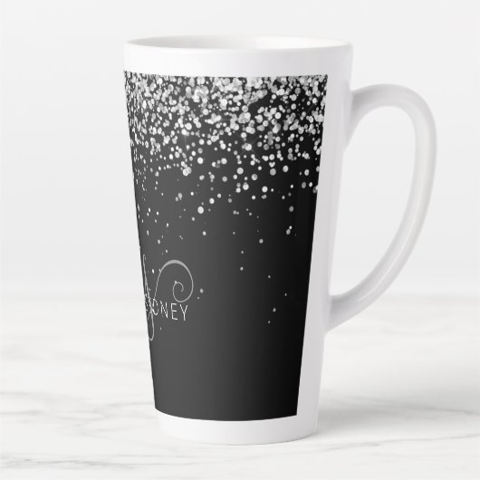 Glam Black Silver Glitter Glam Monogram Milchtasse (Rechts)