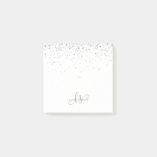 Glam Black Silver Glitter Glam Monogram Post-it Klebezettel (Vorderseite)