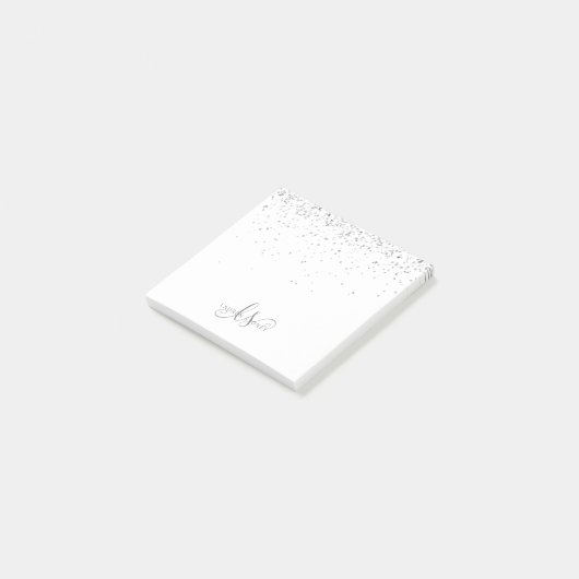 Glam Black Silver Glitter Glam Monogram Post-it Klebezettel (angewinkelt)