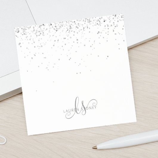 Glam Black Silver Glitter Glam Monogram Post-it Klebezettel