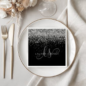 Glam Black Silver Glitter Glam Monogram Serviette