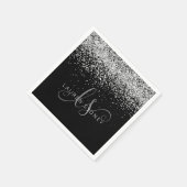 Glam Black Silver Glitter Glam Monogram Serviette (Ecke)