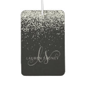 Glam Black Silver Glitzer Monogram Name Autolufterfrischer (Vorderseite)