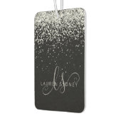 Glam Black Silver Glitzer Monogram Name Autolufterfrischer (Links)