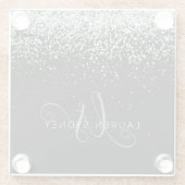 Glam Black Silver Glitzer Monogram Name Glasuntersetzer (Rückseite)