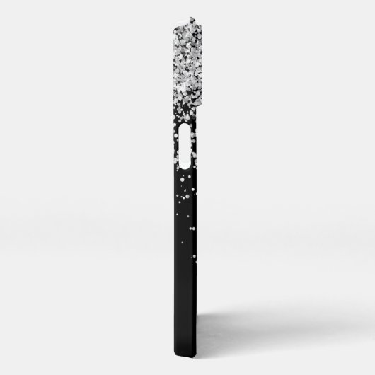 Glam Black Silver Glitzer Monogram Name iPhone Hülle (Rechte Seite)