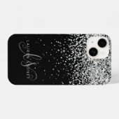Glam Black Silver Glitzer Monogram Name iPhone Hülle (Rückseite (Horizontal))