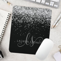 Glam Black Silver Glitzer Monogram Name