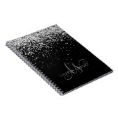 Glam Black Silver Glitzer Monogram Name Notizblock (Rechte Seite)
