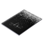 Glam Black Silver Glitzer Monogram Name Notizblock (Linke Seite)