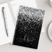 Glam Black Silver Glitzer Monogram Name Planer