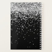 Glam Black Silver Glitzer Monogram Name Planer (Rückseite)