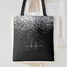 Glam Black Silver Glitzer Monogram Name