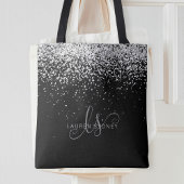 Glam Black Silver Glitzer Monogram Name Tasche