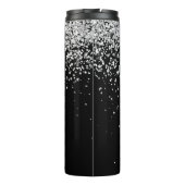Glam Black Silver Glitzer Monogram Name Thermosbecher (Rückseite)