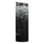 Glam Black Silver Glitzer Monogram Name Thermosbecher (Nach rechts gedreht)