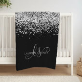 Glam Black Silver Glitzer Monogram Namv Fleecedecke