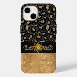 Glam Black und Gold Leopard Print Case-Mate iPhone 14 Hülle