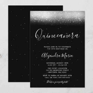 Glam Black und White Quinceañera Einladung