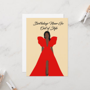Glam Black Woman Card  Red Dress Birthday  Einladung