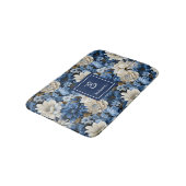 Glam Blau Elfenbein Blumen Benutzername Badematte (Schrägansicht)