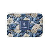 Glam Blau Elfenbein Blumen Benutzername Badematte (Vorderseite)