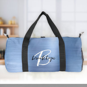 Glam Blau gebürstetes Metall Schwarz Weiß Monogram Duffle Bag
