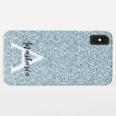 Glam Blau Silber Glitter Funkeln Monogramm Name Case-Mate iPhone Hülle (Rückseite (Horizontal))