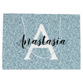 Glam Blau Silber Glitter Funkeln Monogramm Name Große Geschenktüte (Rückseite)