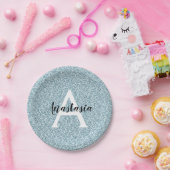 Glam Blau Silber Glitter Funkeln Monogramm Name Pappteller (Party)
