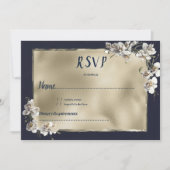 Glam-Blaue Goldorchideenblume RSVP Einladung (Vorderseite)