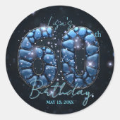 Glam Blaues Steinmosaik Funkeln 60. Geburtstag Runder Aufkleber (Vorderseite)