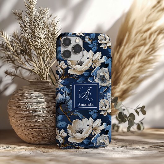 Glam Blaues und Elfenbeinernes Blumen Designer iPh Case-Mate iPhone Hülle