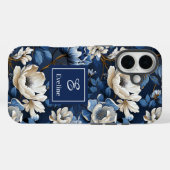 Glam Blaues und Elfenbeinernes Blumen Designer iPh Case-Mate iPhone Hülle (Rückseite (Horizontal))